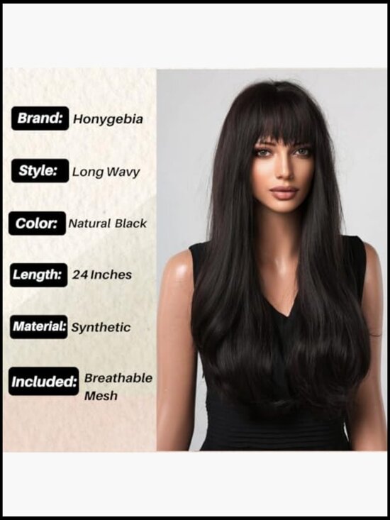 Long Straight Wavy Synthetic Wig with Bangs Heat Resistant for Daily Wear Party main image 5